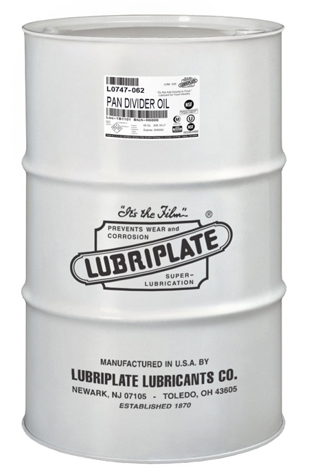LUBRIPLATE PAN DIVIDER OIL FOOD GRADE, USP WHITE MINERAL OILS FOR PAN DIVIDER APPLICATIONS L0747-062 (55GL/DRUM)